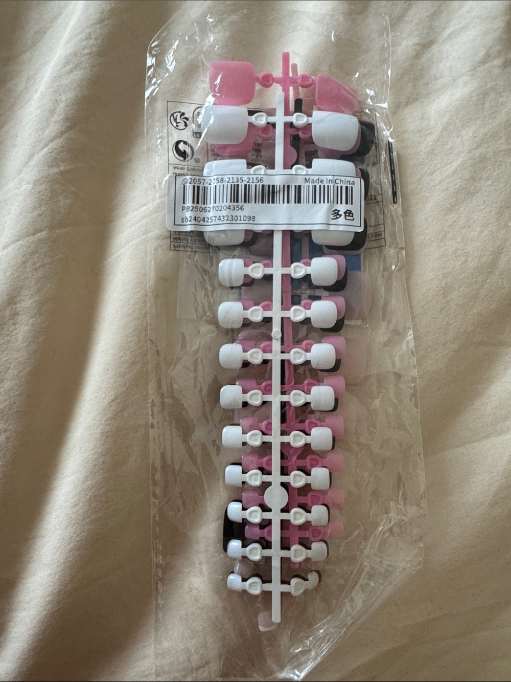 Pink and White Fake Nail Set - Multi-Size Press-Ons